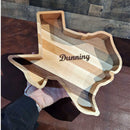 Texas-shaped handcrafted wood tray made from maple, walnut, and cherry – perfect gift for Texans