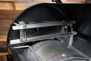 Two empty stainless steel Pimp My Grill® Gen2 Slide-Out Rack System - 2 Racks installed inside a black Pit Boss Pro 850 / 850DX smoker grill.