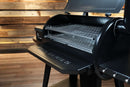 Black Pit Boss Pro 850 / 850DX featuring a Pimp My Grill® Gen2 Slide-Out Rack System with two stacked, slide-out metal grill racks installed inside the cooking chamber with the lid open.