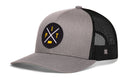Add a touch of Steel City swagger to your style with the Haka Hat Pittsburgh Trucker Hat. This black PIT X snapback features a gray and black mesh design, adorned with a round patch showcasing crossed white lines, bold yellow PIT lettering, and a small yellow outline of Pennsylvania at the center. Finished with a subtle Haka Hat logo on the mesh, this trucker hat is perfect for fans eager to show off their Pittsburgh pride.