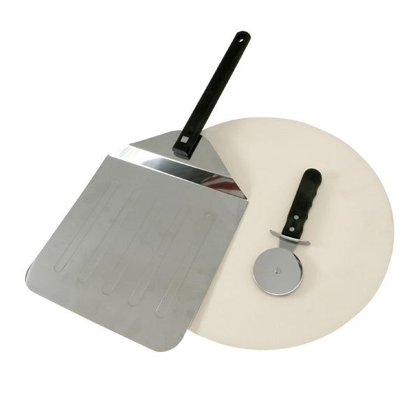 Pizza Peel with cutter and 15" pizza stone gift set or accessory kit for pizza making at home. 