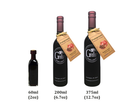 Three bottles of Georgetown Olive Oil Co. Pomegranate Balsamic Vinegar by Georgetown Olive Oil Co. are displayed in three distinct sizes—60ml (2oz), 200ml (6.7oz), and 375ml (12.7oz). Each bottle, crafted in Modena, Italy, features product tags and labels.