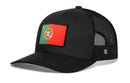 Black Haka Hat Portugal Flag International Trucker Hat with a mesh back and a rectangular Portugal flag patch on the front.