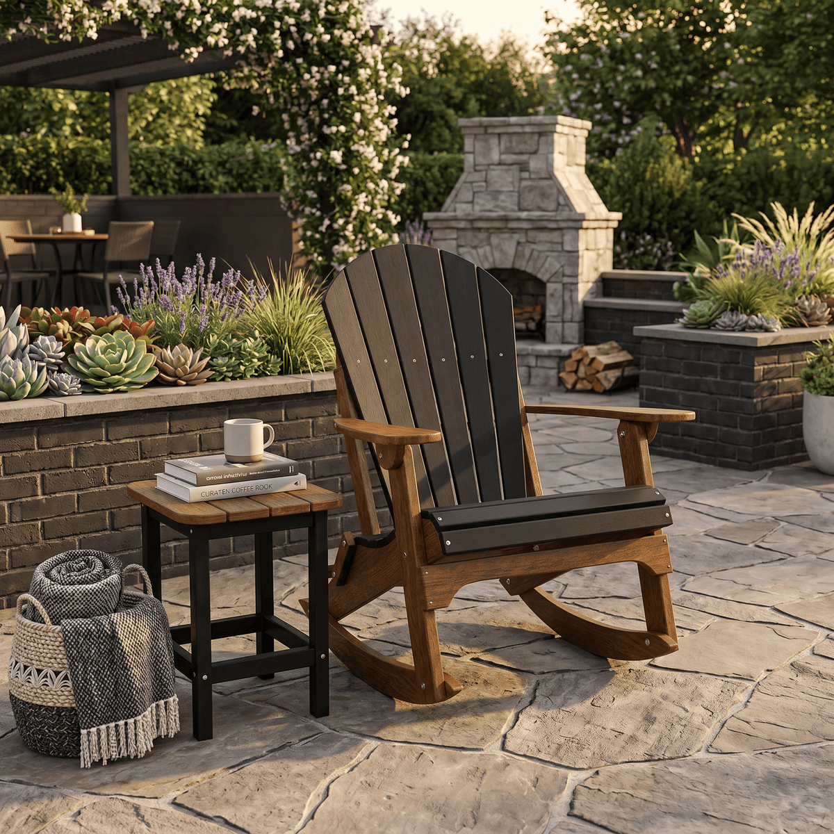 Premium Outdoor Rocking Chair with Wood Look Durability