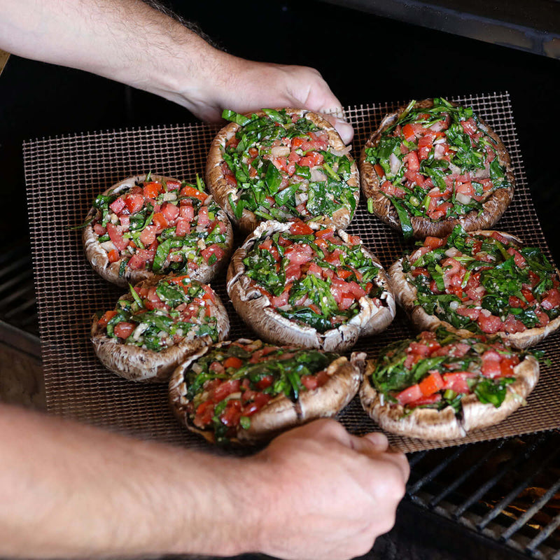 recteq mesh cooking mat for grilling small items like vegetables and shrimp