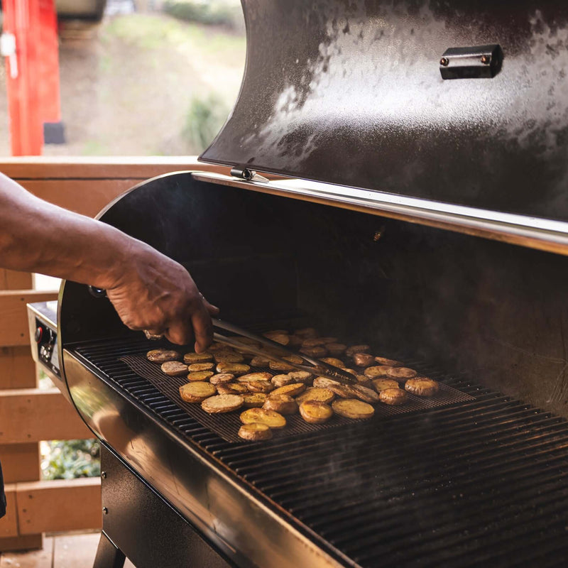 recteq mesh cooking mat for grilling small items like vegetables and shrimp