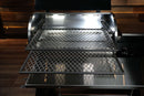 Two metal grill racks from the Pimp My Grill® Gen2 Slide-Out Rack System - 2 Racks extend outward from the interior of the Recteq RT-800 / Deck Boss 800.
