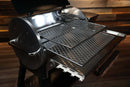 Recteq RT-800 / Deck Boss 800 pellet grill with its lid open, featuring a Pimp My Grill® Gen2 Slide-Out Rack System with two stacked, metal slide-out cooking racks.