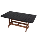 The Kanyon Living Poly Lumber 72-Inch Rectangular Outdoor Dining Table in Black and Deluxe Antique Mahogany features a dark slatted top paired with a sturdy wooden-look base, complete with robust legs and cross supports.