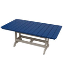 The Kanyon Living Poly Lumber 72-Inch Rectangular Outdoor Dining Table in blue and light grey, featuring a slatted blue top and light grey legs, is shown from a slight angle on a white background.