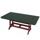 The Kanyon Living Poly Lumber 72-Inch Rectangular Outdoor Dining Table, in Dark Green and Cherry Wood, features a green slatted top with reddish-brown wooden legs and is shown on a white background.