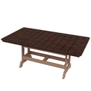 The Kanyon Living Poly Lumber 72-Inch Rectangular Outdoor Dining Table Deluxe in Brazilian Walnut and Weathered Wood, by Kanyon Living, features a dark brown slatted poly lumber top with light, sturdy legs and is displayed against a plain white background.