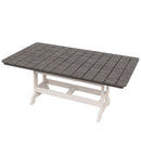 The Kanyon Living Poly Lumber 72-Inch Rectangular Outdoor Dining Table Deluxe Driftwood Grey and White features a stylish gray slatted top and white legs, crafted from durable poly lumber in a driftwood grey and white finish. It is shown against a plain white background.