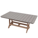 The Kanyon Living Poly Lumber 72-Inch Rectangular Outdoor Dining Table in Light Grey and Weathered Wood features a gray slatted poly lumber top with light brown wooden legs and frame.