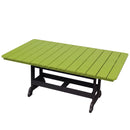 The Kanyon Living Poly Lumber 72-Inch Rectangular Outdoor Dining Table in lime green and black features a sturdy black frame with slatted green poly lumber construction, shown against a white background.