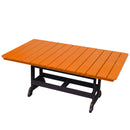 The Kanyon Living Poly Lumber 72-Inch Rectangular Outdoor Dining Table in orange and black features a vibrant orange slatted top paired with sturdy dark legs, showcased on a white background.