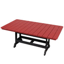 The Kanyon Living Poly Lumber 72-Inch Rectangular Outdoor Dining Table in Red & Black features a vibrant red slatted top and sturdy black legs, displayed against a white background.