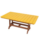 The Kanyon Living Poly Lumber 72-Inch Rectangular Outdoor Dining Table in Yellow and Cedar Wood features a yellow slatted top and brown wooden legs, crafted from recycled HDPE patio furniture materials by Kanyon Living, shown against a white background.