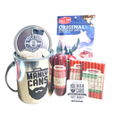 DDR BBQ Supply Manly Cans CANivore meat gift set featuring beef jerky, summer sausage, and snack sticks in a steel can.
