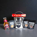 DDR BBQ Supply Manly Cans Nut Gift Can Mini featuring a steel container with assorted snack bags and a nut roll.