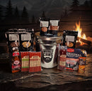 DDR BBQ Supply Manly Cans 3.5 gallon steel gift can filled with assorted meat snacks, nuts, and trail mix