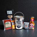 DDR BBQ Supply Manly Cans Snackage Gift Can featuring beef sticks, trail mix, peanuts, and protein bar in a metal can