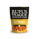 A bag from the Rufus Teague Crunchin' Corn Variety Pack by Rufus Teague comes in black and yellow packaging with roasted corn kernels pictured, product details on the front, and delivers bold snack flavor in every bite.