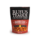 A Rufus Teague Crunchin' Corn Variety Pack by Rufus Teague, featuring bold roasted corn kernels in colorful black and red packaging with corn images and product details on display.