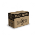A brown cardboard box labeled Rufus Teague Honey Sweet BBQ Sauce, a gluten-free barbecue sauce from Rufus Teague, features a bee-themed logo and product information on the side.
