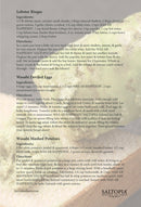 A recipe card titled Lobster Bisque, Wasabi Deviled Eggs, and Mashed Potatoes, featuring ingredients and instructions. SALTOPIA Infused Sea Salts’ Wasabi Salt: WAS-AB-HAPPENIN adds flair as a sushi companion; logo appears bottom right.