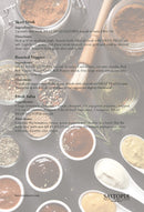A recipe page showcases skirt steak seasoned with SALTOPIA Infused Sea Salts’ BBQ Salt: MEAT HEAD, roasted veggies, and fresh salsa. Includes ingredients, cooking steps, and a background featuring grilled meat, vegetables, and salsa in bowls.