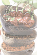 A recipe card with blurred tomatoes in the background features Taco Casserole, Fish Tacos, and Turkey Enchiladas—all made with Saltopia Taco Seasoning: HOLY MOLY by SALTOPIA Infused Sea Salts. The SALTOPIA logo is displayed at the bottom.