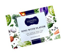 A rectangular SALTOPIA Infused Sea Salts "Saltopia Low Sodium Seasonings" gift set box, featuring colorful vegetable and leafy green illustrations on a white background.