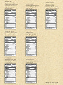 Six nutrition labels and ingredients for SALTOPIA Infused Sea Salts, including the low sodium Saltopia Italian Herbs Flavor AMORE, are displayed on a tan background. Each label lists calories, serving size, ingredients, and "Made in the USA.