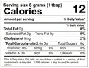 Nutrition label for SALTOPIA Infused Sea Salts' YACK-ety YACK Southwestern Flavor Low Sodium: 6g (1 tbsp) serving; 12 calories, 0g fat, 0mg cholesterol, 2.4g carbs, vitamin C 62mg, iron 8% DV, vitamin A 0%.