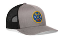 Add classic West Coast style to your look with the Haka Hat San Francisco Basketball Trucker Hat | SF X Snapback by Haka Hat—a gray and black mesh trucker cap featuring a round blue and yellow patch with the Golden Gate Bridge, a basketball, and the letters S and F.