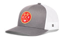The Haka Hat San Francisco Trucker Hat | Black SF X Football Snapback by Haka Hat features a classic trucker style with a white mesh back for breathable comfort. Its front displays a red and yellow patch with the letters SF, a bridge motif, two crossed lines, and a small football design.