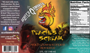 A hot sauce label features a fierce, roaring pepper adorned with a flaming mane. The text displays Scott’s Smoked Q Peaches & Scream Peach Hot BBQ Sauce and spotlights the bold fusion of peach, ghost pepper, and scorpion flavors—marrying the sweet zest of peach BBQ sauce with the intense heat of a hot BBQ sauce. Includes complete ingredients and nutrition facts for this one-of-a-kind fiery blend by Scott’s Smoked Q.