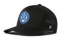 Introducing the Haka Hat Seattle Football Performance 5-Panel Hat in Royal Blue SEA X by Haka Hat—a stylish and breathable Flexfit snapback featuring a round front logo with crossed lines, the letters S, E, A, and a small football. Side panels include ventilation holes for added comfort on game day.