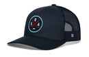 Introducing the Haka Hat Seattle Hockey Trucker Hat | SEA X Snapback by Haka Hat: This black mesh trucker hat features a curved bill and a circular SEA logo with crossed oars on the front. Designed for both style and comfort, it’s finished with an adjustable snapback closure for a perfect fit.