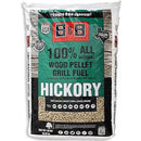 A 40-pound bag of B&B Charcoal 40 LB. Hickory Pellet Grill Fuel for authentic hardwood smoke flavor.