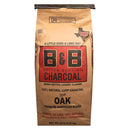 A twenty-pound paper bag of B&B Oak Lump Charcoal, filled with natural oak lump charcoal for authentic hardwood flavor.