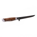 The Steelport Knife Co. 6" Boning Knife, handcrafted in the USA, features a narrow, curved blade and a polished wooden handle, expertly designed by Steelport Knife Co. for precise meat cutting. The knife is showcased against a plain white background.