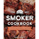 Cover of Smoker Cookbook: The Art of Smoking Meat for Real Pitmasters, Ultimate Smoker Cookbook for Real Barbecue (Paperback) by Books by splitShops, featuring smoked meat pieces in the background and a white grill icon above the book title. Subtext presents it as an essential smoking meat cookbook and ultimate guide for pitmasters and authentic barbecue recipes.