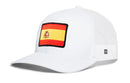 White Haka Hat Spain Flag International Trucker Hat with a Spanish flag patch on the front.