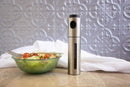 stainless steel 3 oz oil spray bottle with clear window for cooking and grilling