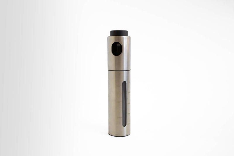 stainless steel 3 oz oil spray bottle with clear window for cooking and grilling