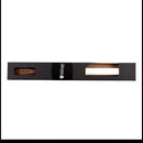 A long black Steelport-branded knife box with two cut-out windows—revealing a wooden handle on the left and a blade inside on the right—set against a white background, makes an ideal pairing with the Steelport Knife Co. 12" Oval Ceramic Honing Rod for Kitchen Knives to keep your blades in top condition.