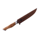 The Steelport Knife Co. 6" Boning Knife is a large, handcrafted carbon steel boning knife featuring a dark blade and a wooden handle. Made in the USA by Steelport Knife Co., it can be engraved with the words "YOUR MESSAGE HERE" and is designed for precision meat cutting.
