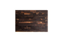 Showcasing the Steelport Knife Co. Everyday Knife & Board Set, this arrangement features a square, dark wood cutting board with a distinctive geometric end-grain pattern in varied shades of brown and visible wood grain. Paired with a STEELPORT chef knife from Steelport Knife Co., this setup highlights exceptional craftsmanship and durability against a clean white background.